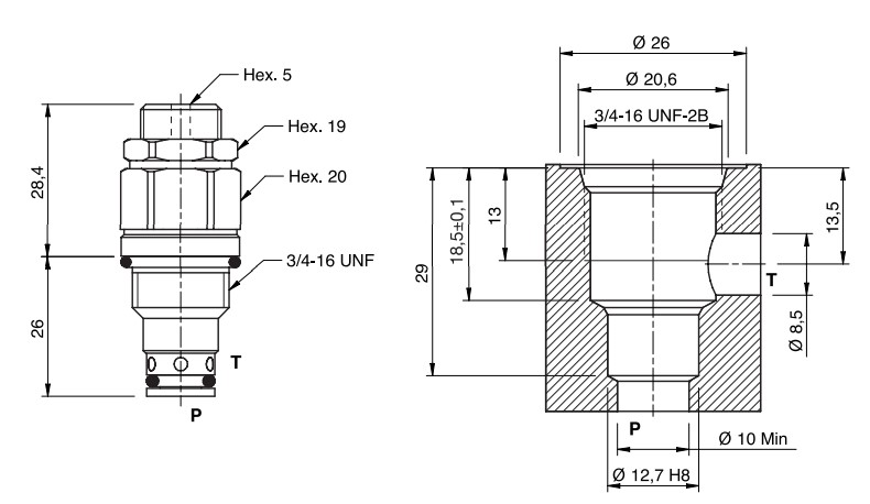Hydraulic 20 L/min Cartridge Relief Valve, VMPC 20 180-350 Bar